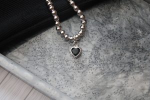 Sterling Silver Black Heart Charm Bracelet
