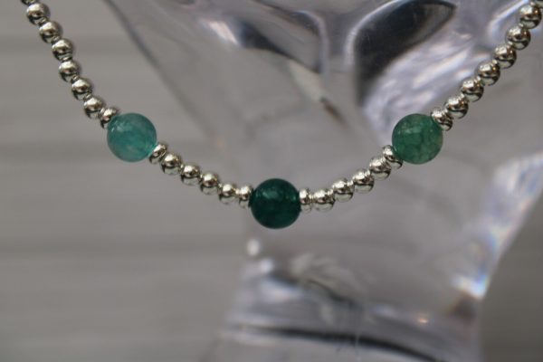 Blue Green Cracked Agate and Silver Bracelet