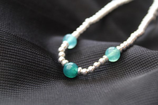 Blue Green Cracked Agate and Silver Bracelet