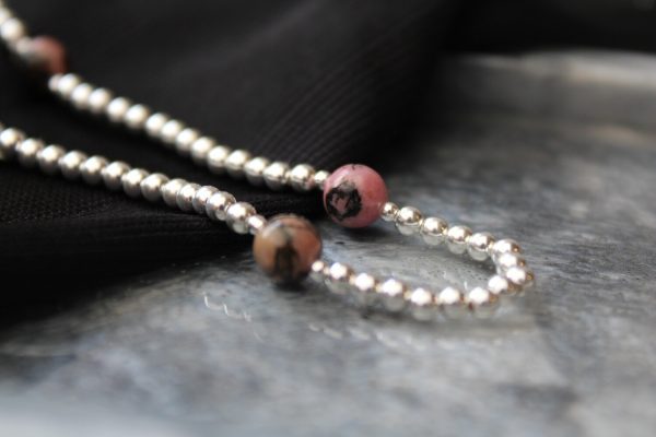 Black Lace Rhodonite and Silver Bracelet