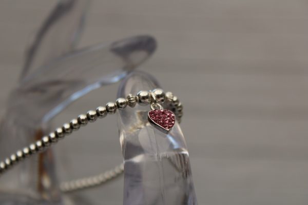 Silver and Pink CZ Heart Bracelet
