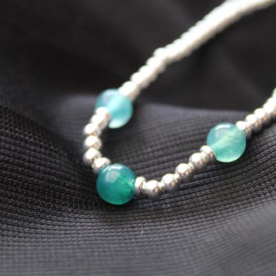 Sterling Silver and Blue Green Cracked Agate Bracelet