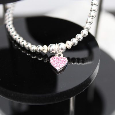 Sterling Silver and Pink Heart Bracelet