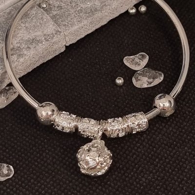 Silver Bangle Beaded Bracelet