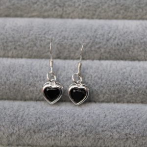 Sterling Silver and Black Heart Crystal Earrings