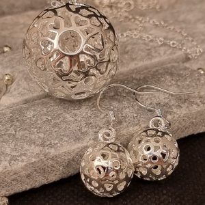 Sterling Silver Hollow Ball Jewellery Set