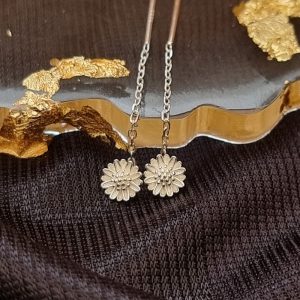 Silver Flower Chain Dangle Earrings