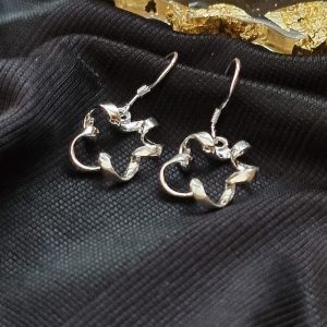 Silver Twisted Hollow Flower Dangle Earrings