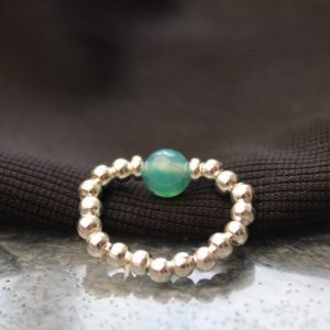 Sterling Silver and Blue Green Cracked Agate Crystal Ring