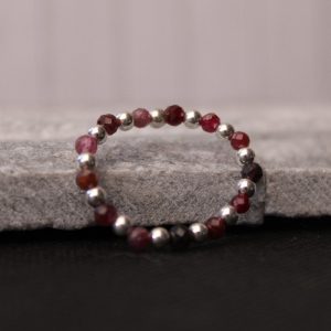 Ruby crystal and sterling silver ring