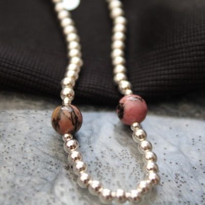 Sterling Silver and Black Lace Rhodonite Anklet